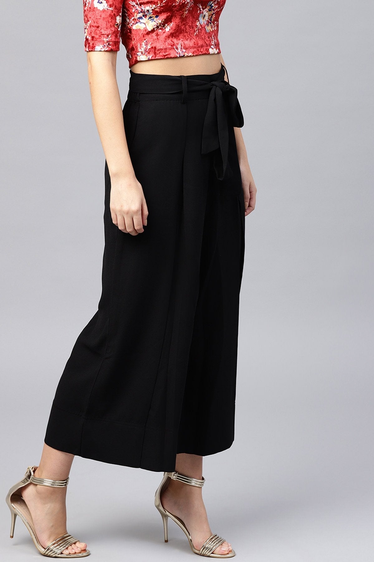 Women's Black Wrap Belted Pants