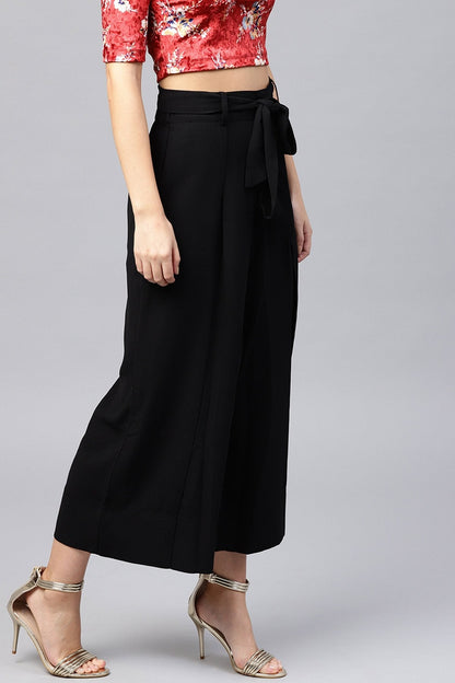 Women's Black Wrap Belted Pants