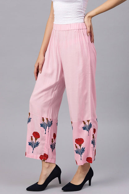Women's Pink Floral Palazzo Pants