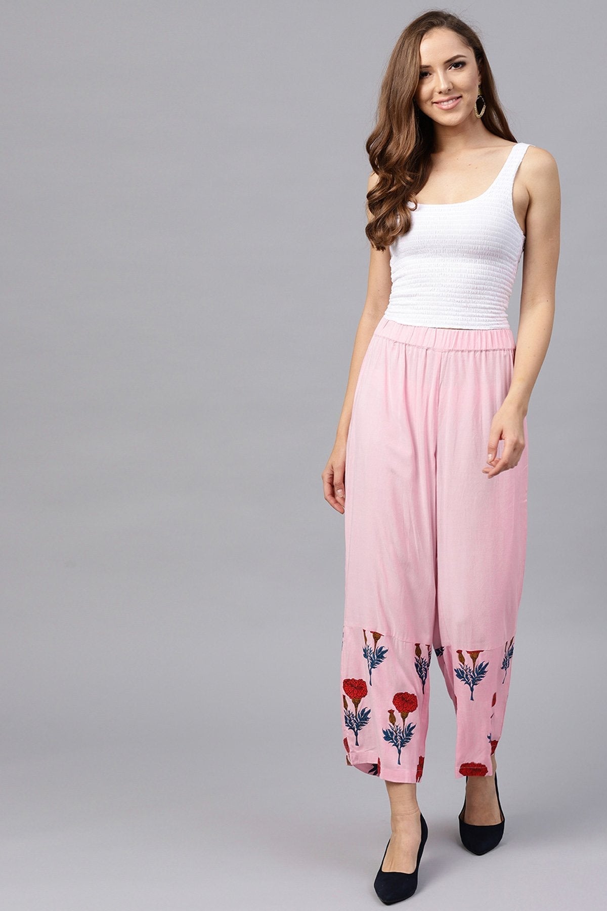 Women's Pink Floral Palazzo Pants