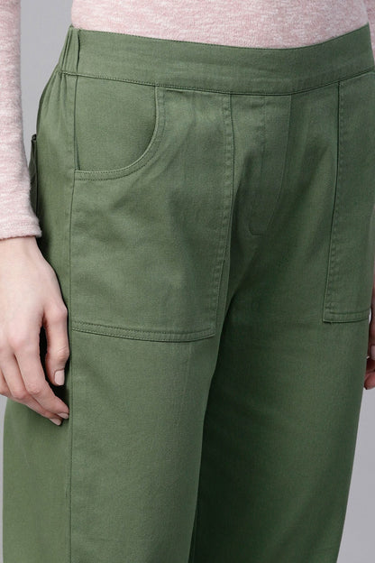Women's Olive Denim Tapered Roll-Up Pants