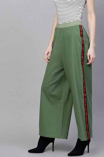 Women's Olive Denim Side Tape Pants