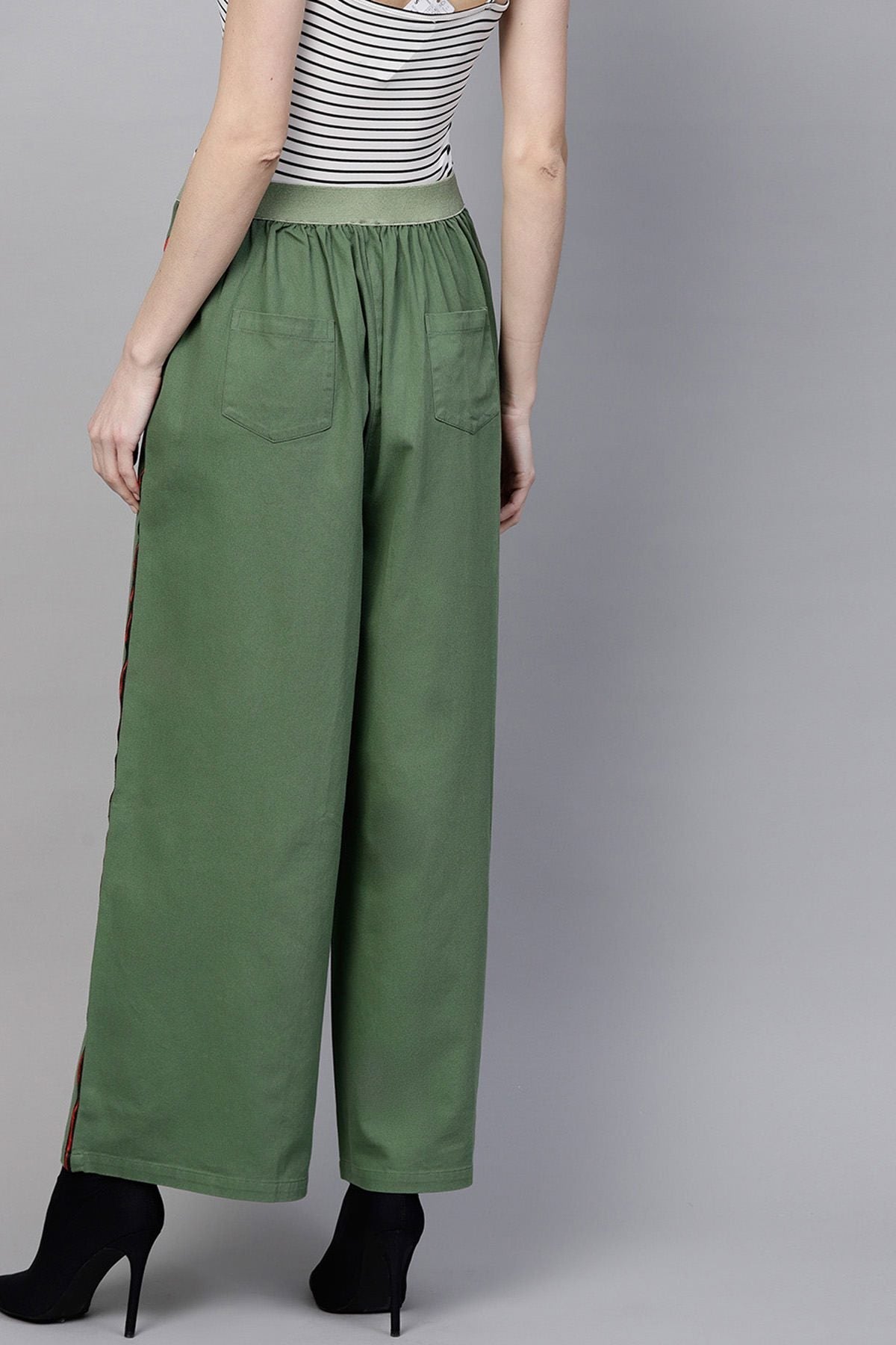 Women's Olive Denim Side Tape Pants