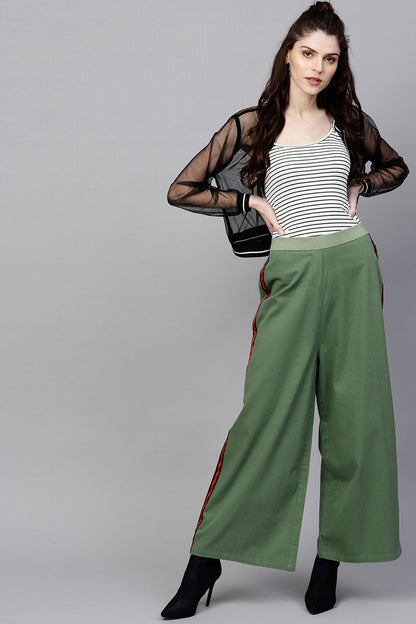 Women's Olive Denim Side Tape Pants