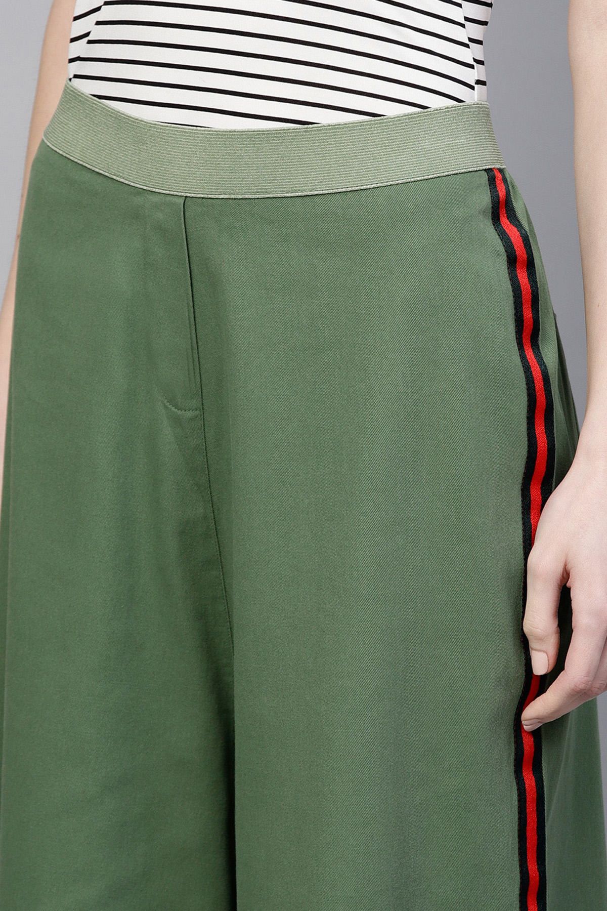 Women's Olive Denim Side Tape Pants