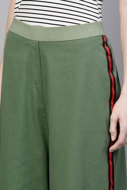 Women's Olive Denim Side Tape Pants