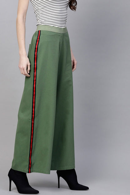 Women's Olive Denim Side Tape Pants