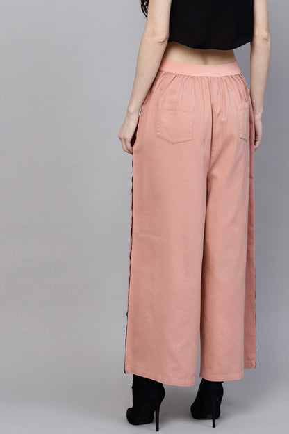 Women's Pink Denim Side Tape Pants