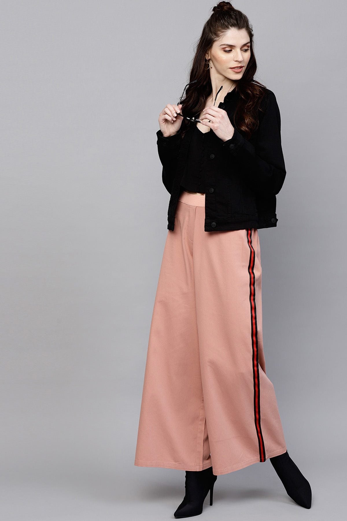 Women's Pink Denim Side Tape Pants