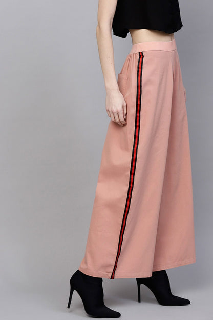 Women's Pink Denim Side Tape Pants