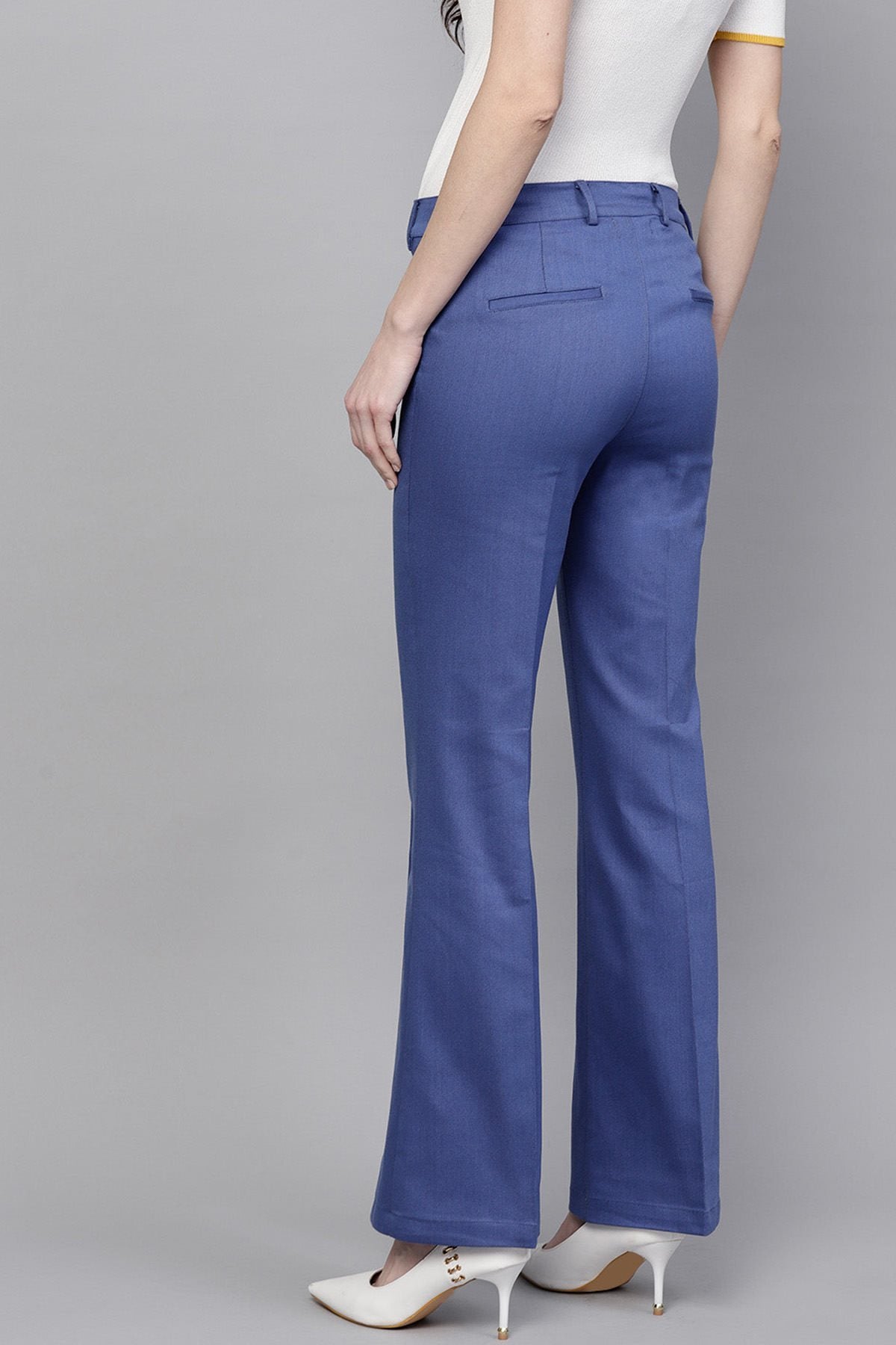 Women's Blue Cotton Twill Bell Bottom Pant