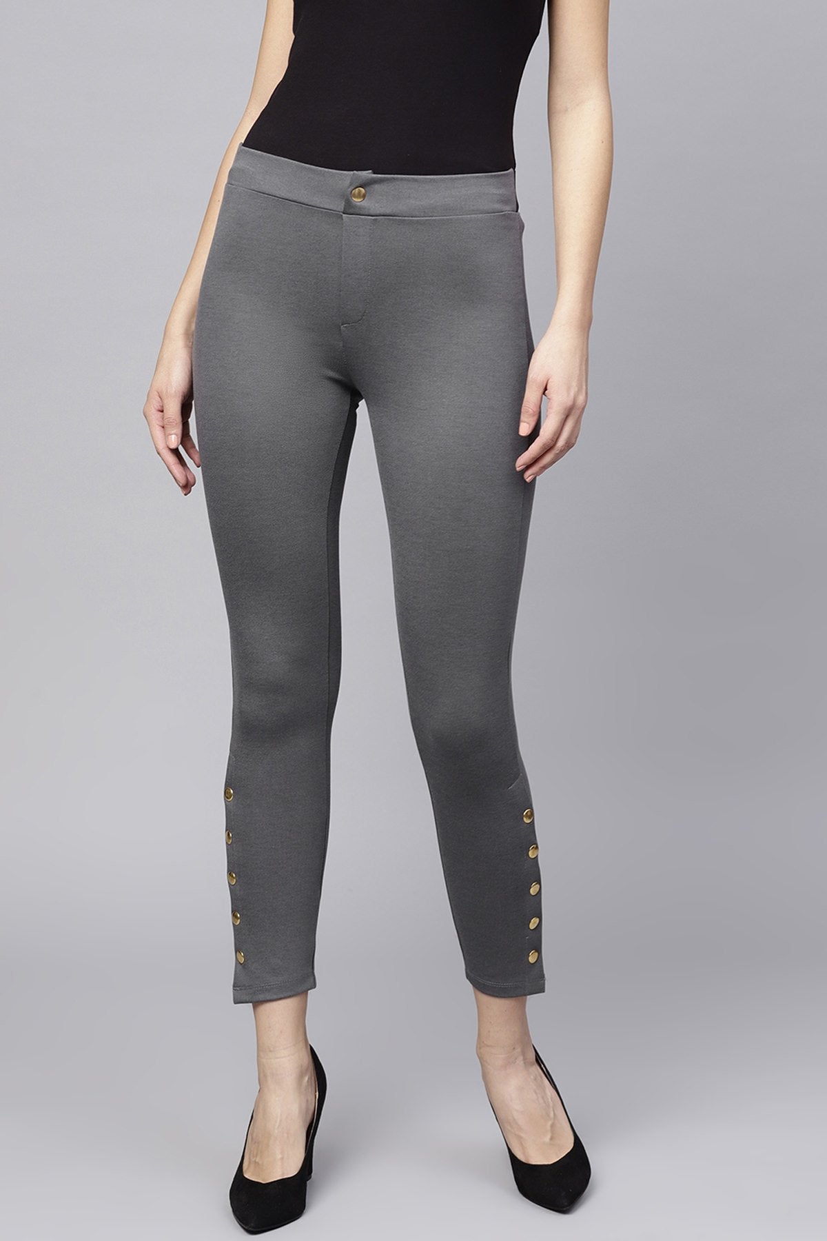 Women's Grey Side Button Jeggings