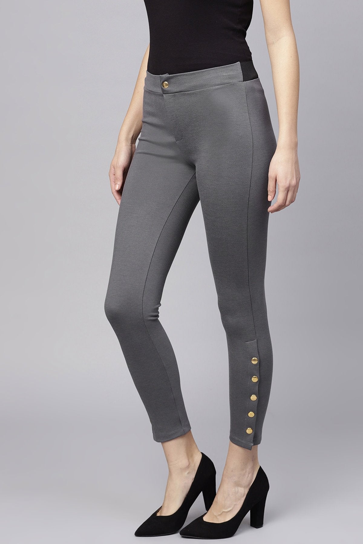 Women's Grey Side Button Jeggings