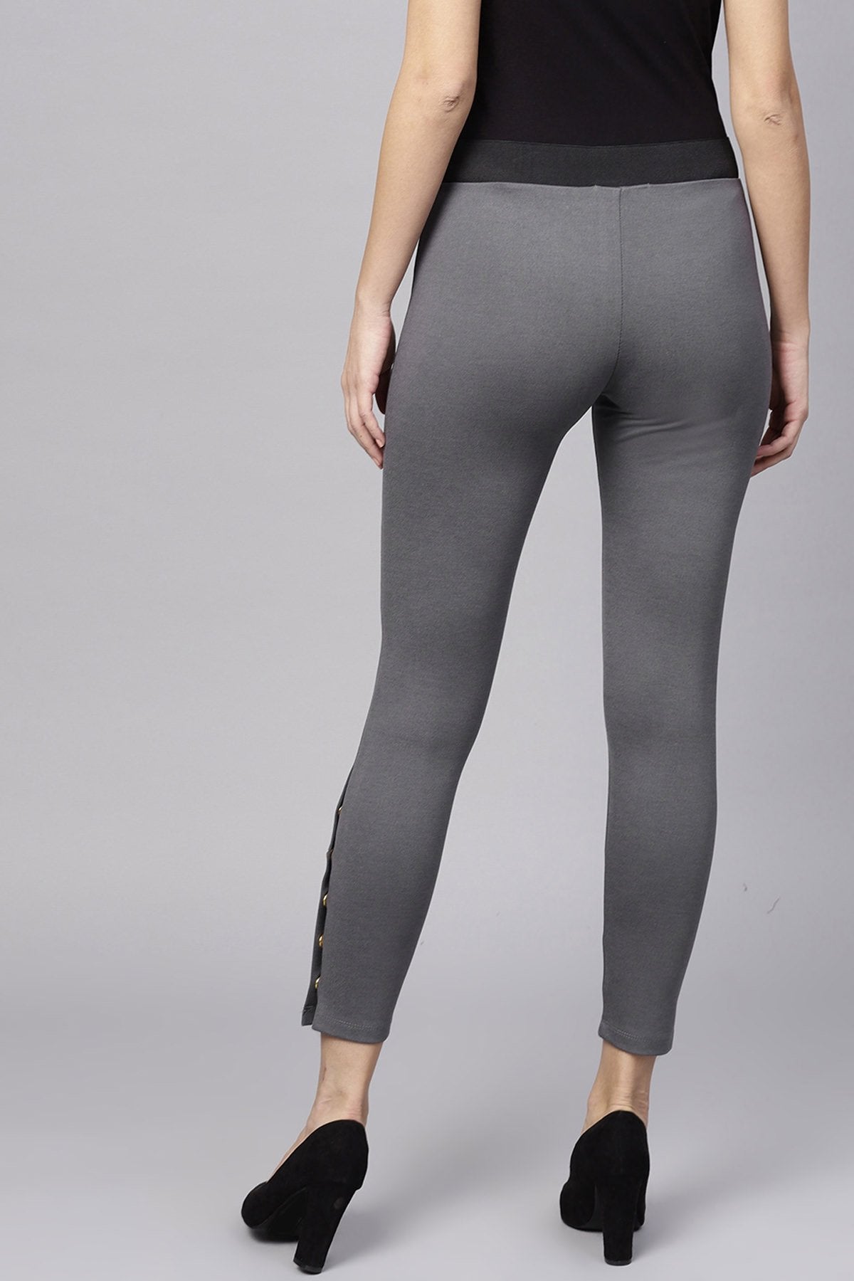 Women's Grey Side Button Jeggings