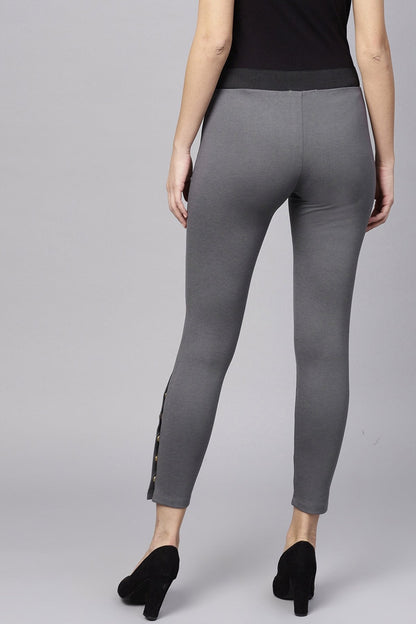 Women's Grey Side Button Jeggings