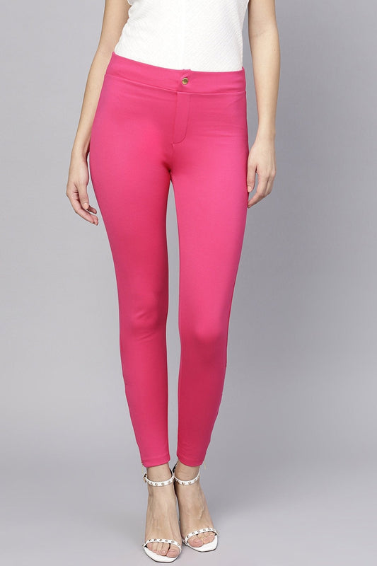 Women's Fuchsia Zipper Hem Jeggings