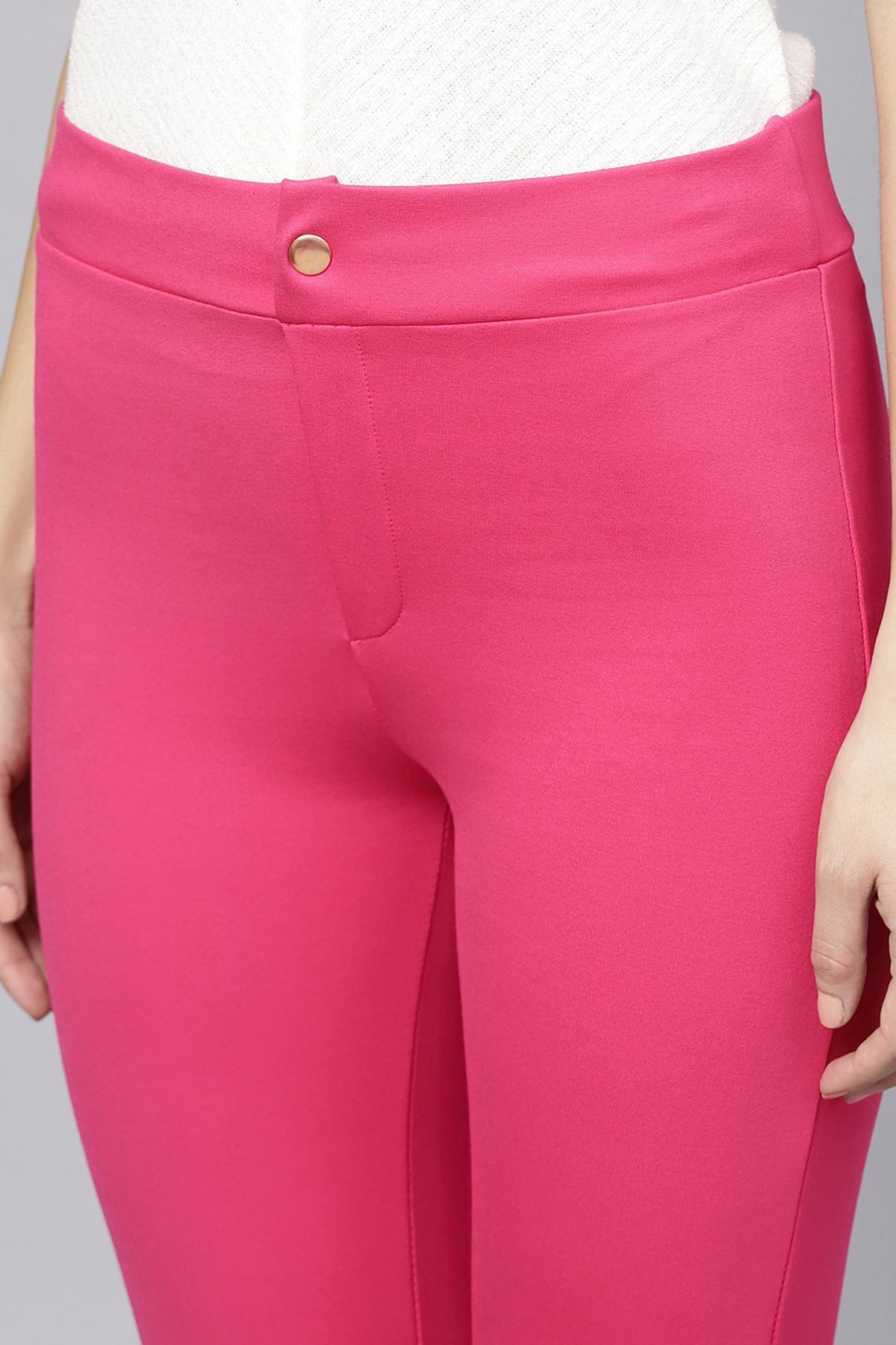 Women's Fuchsia Zipper Hem Jeggings