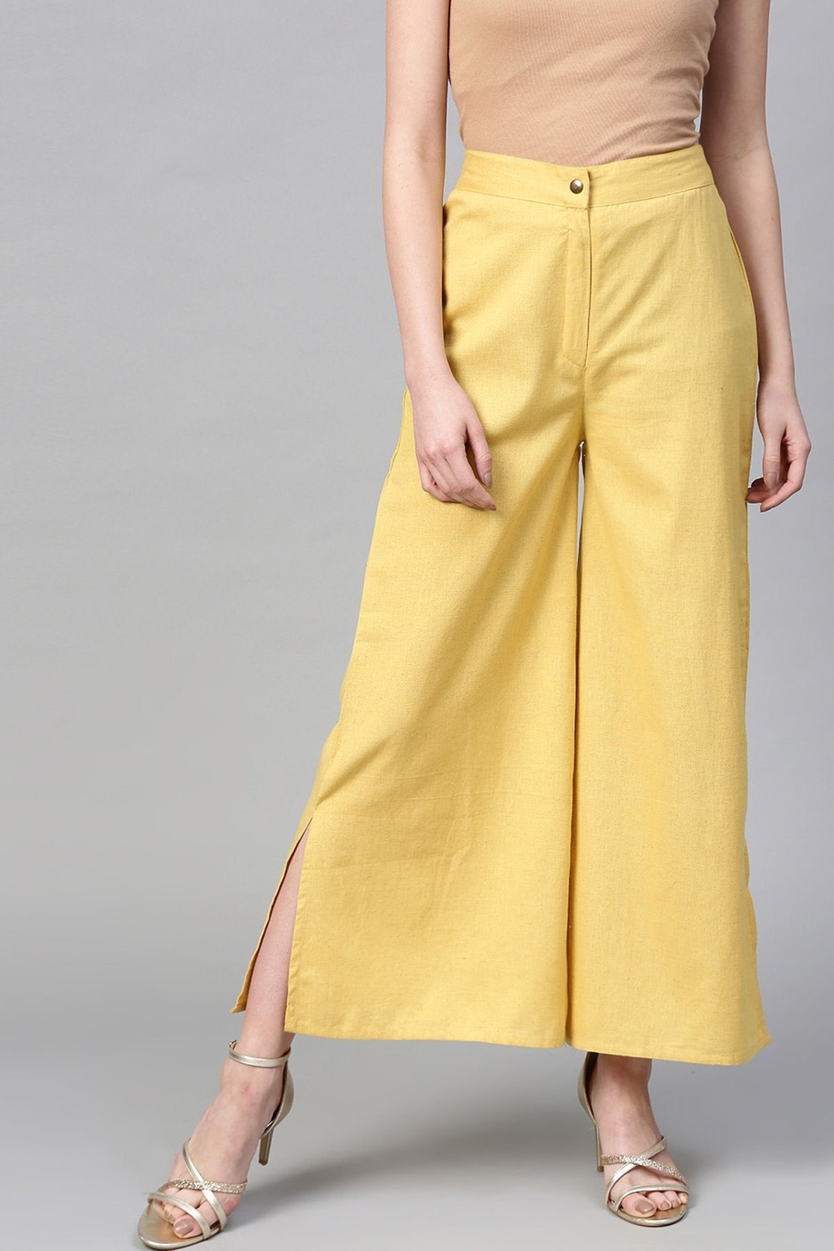 Women's Yellow Side Slit Flared Pants