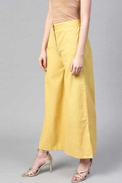 Women's Yellow Side Slit Flared Pants
