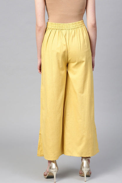 Women's Yellow Side Slit Flared Pants