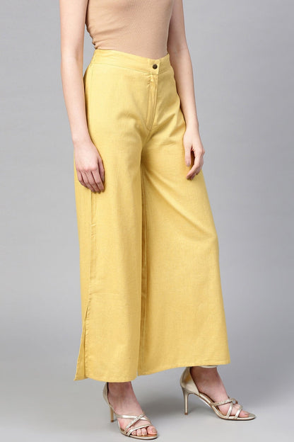 Women's Yellow Side Slit Flared Pants