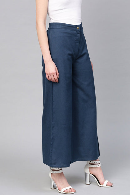 Women's Indigo Side Slit Flared Pants