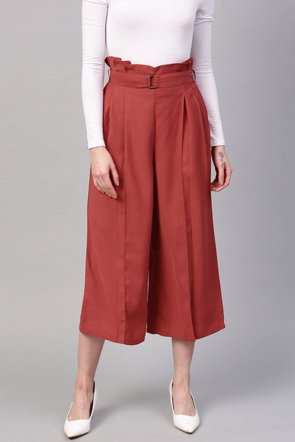 Women's Red Paper Bag Waist Culottes