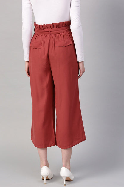 Women's Red Paper Bag Waist Culottes