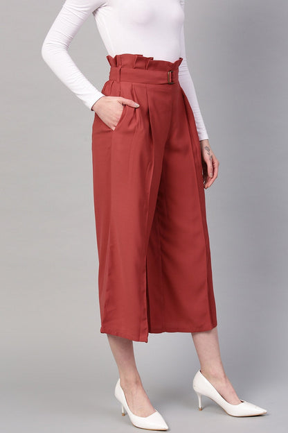 Women's Red Paper Bag Waist Culottes