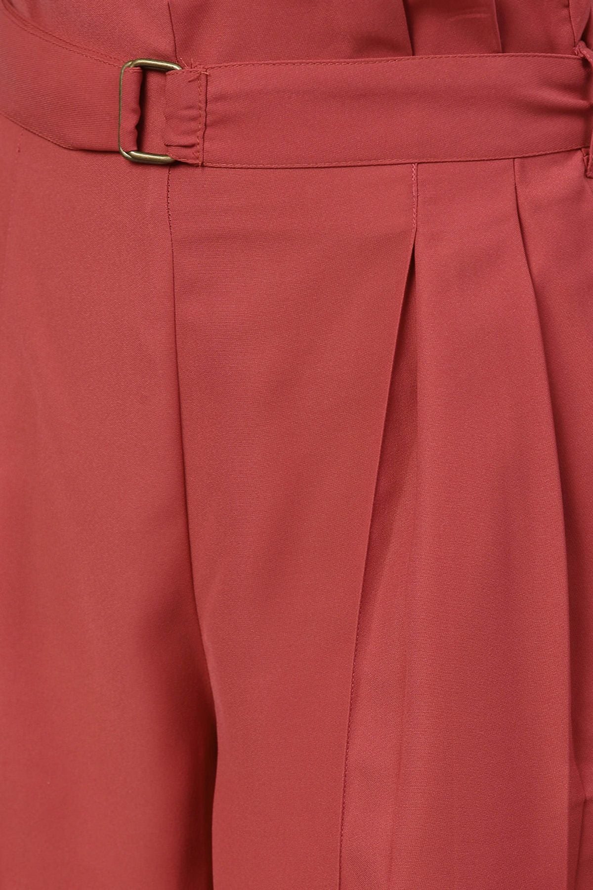 Women's Red Paper Bag Waist Culottes