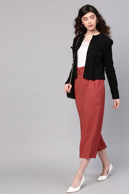 Women's Red Paper Bag Waist Culottes