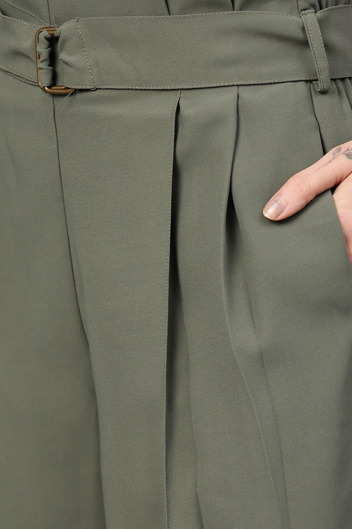 Women's Olive Paper Bag Waist Culottes