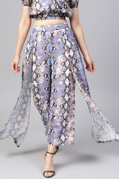 Women's Blue Python Palazzo Pants