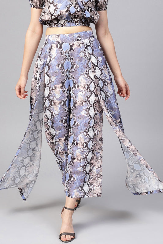 Women's Blue Python Palazzo Pants