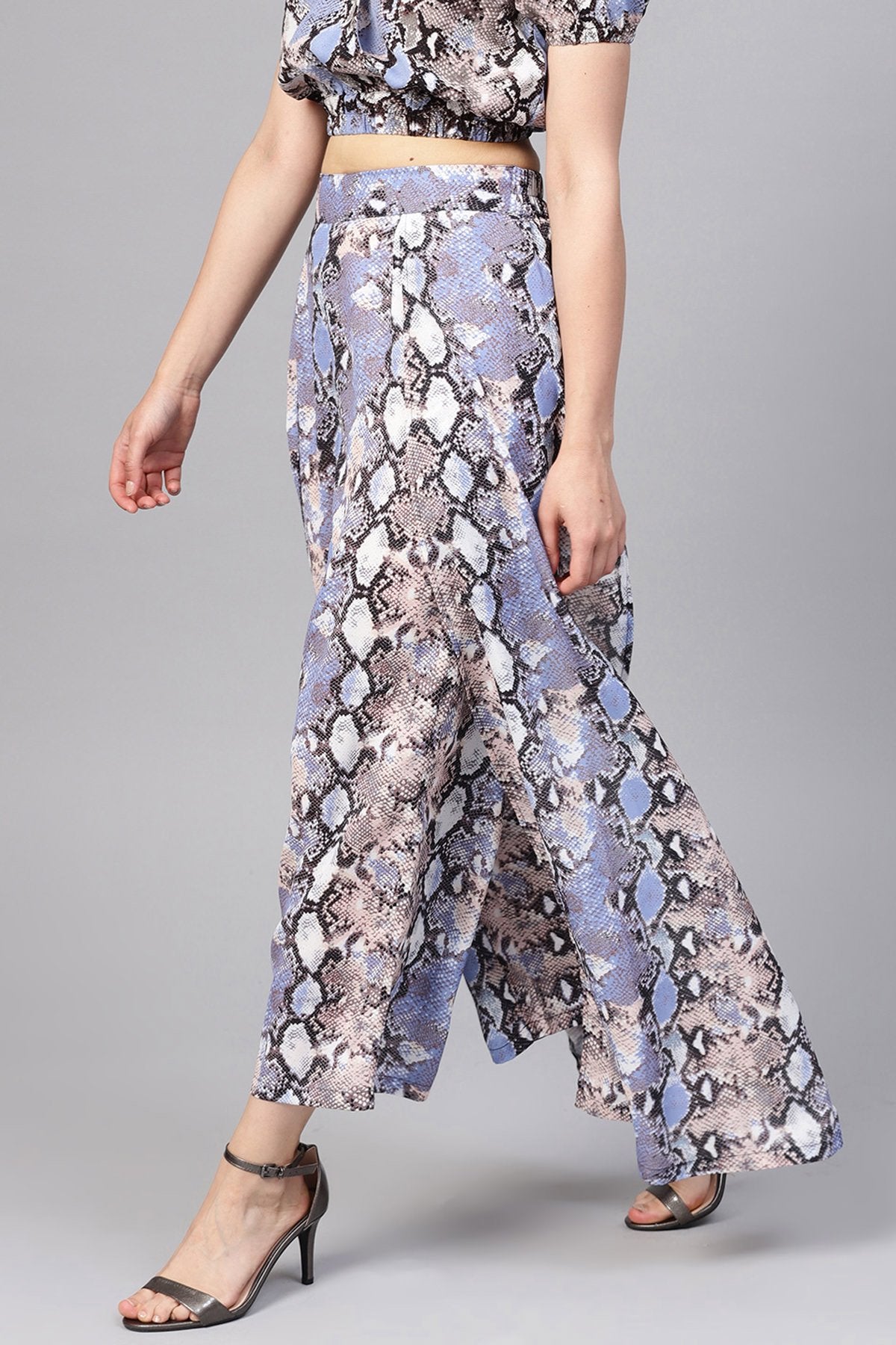 Women's Blue Python Palazzo Pants
