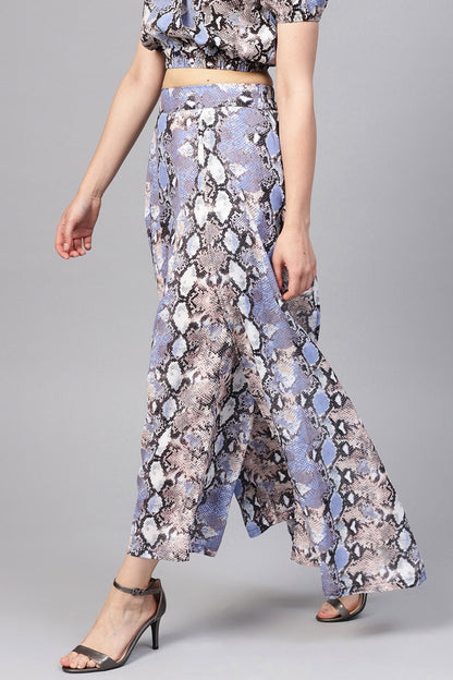 Women's Blue Python Palazzo Pants