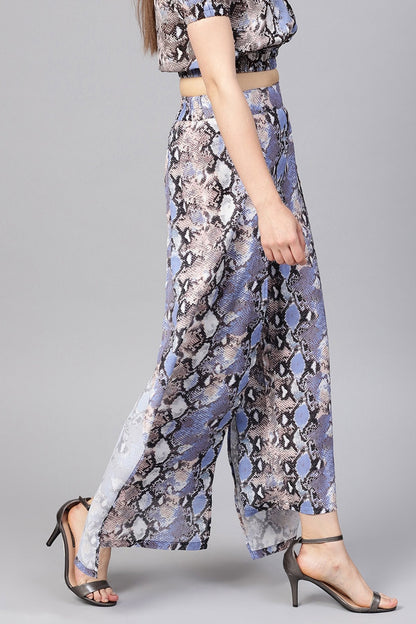 Women's Blue Python Palazzo Pants
