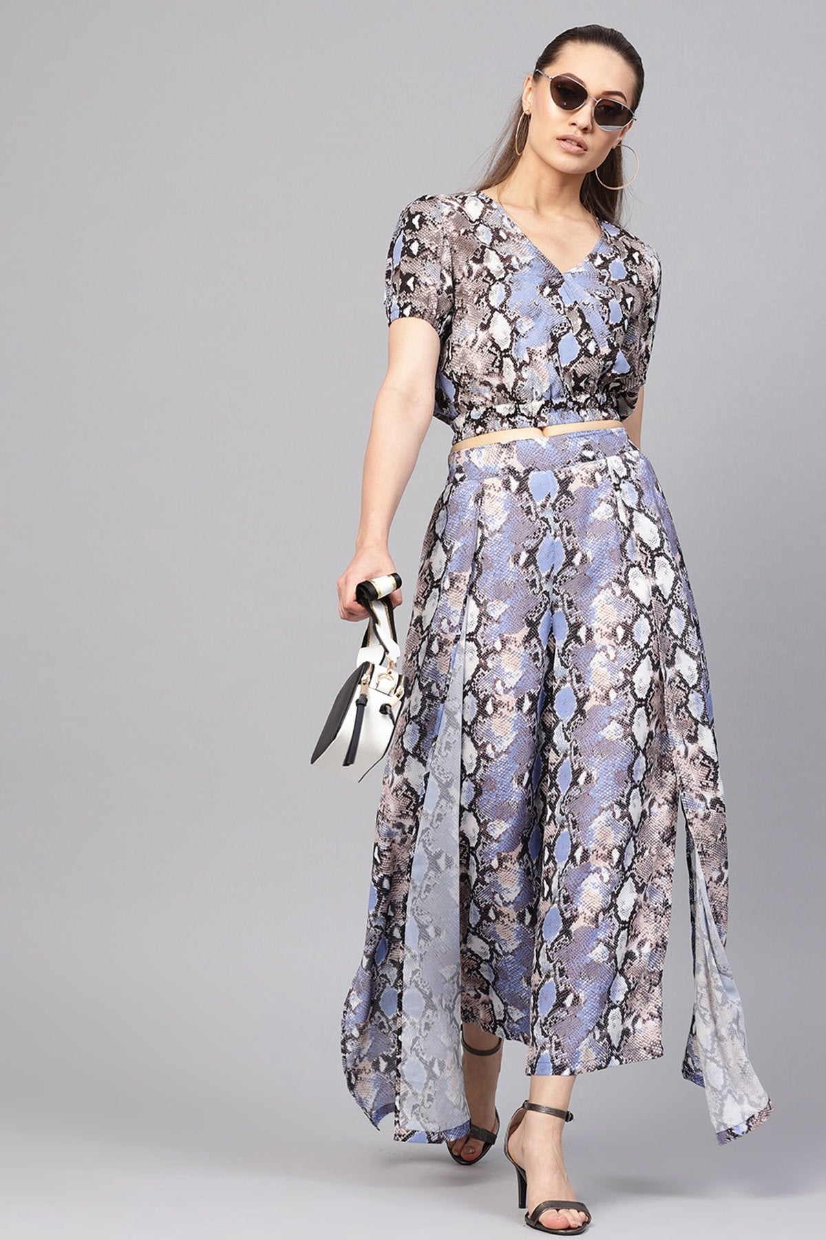 Women's Blue Python Palazzo Pants