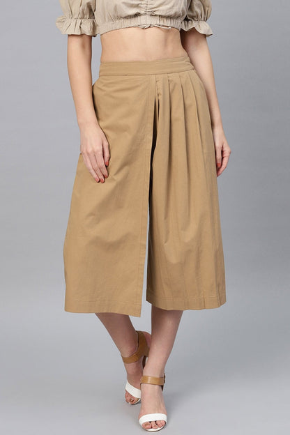 Women's Brown Side Pleated Palazzo Pants