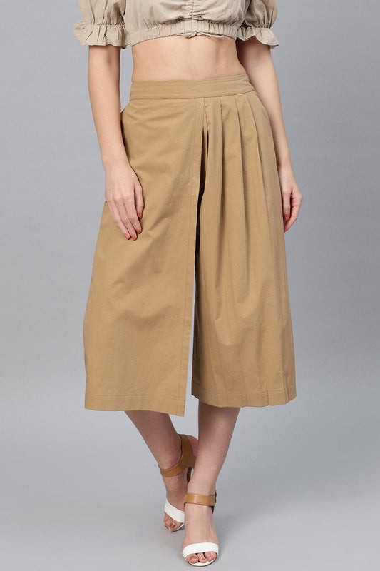 Women's Brown Side Pleated Palazzo Pants