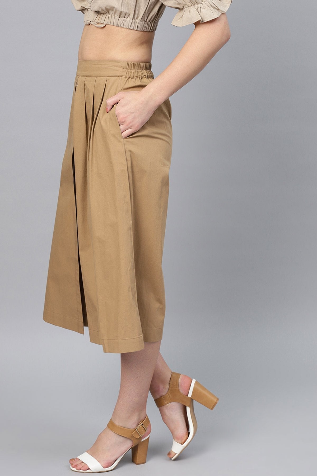 Women's Brown Side Pleated Palazzo Pants