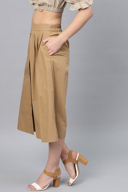 Women's Brown Side Pleated Palazzo Pants