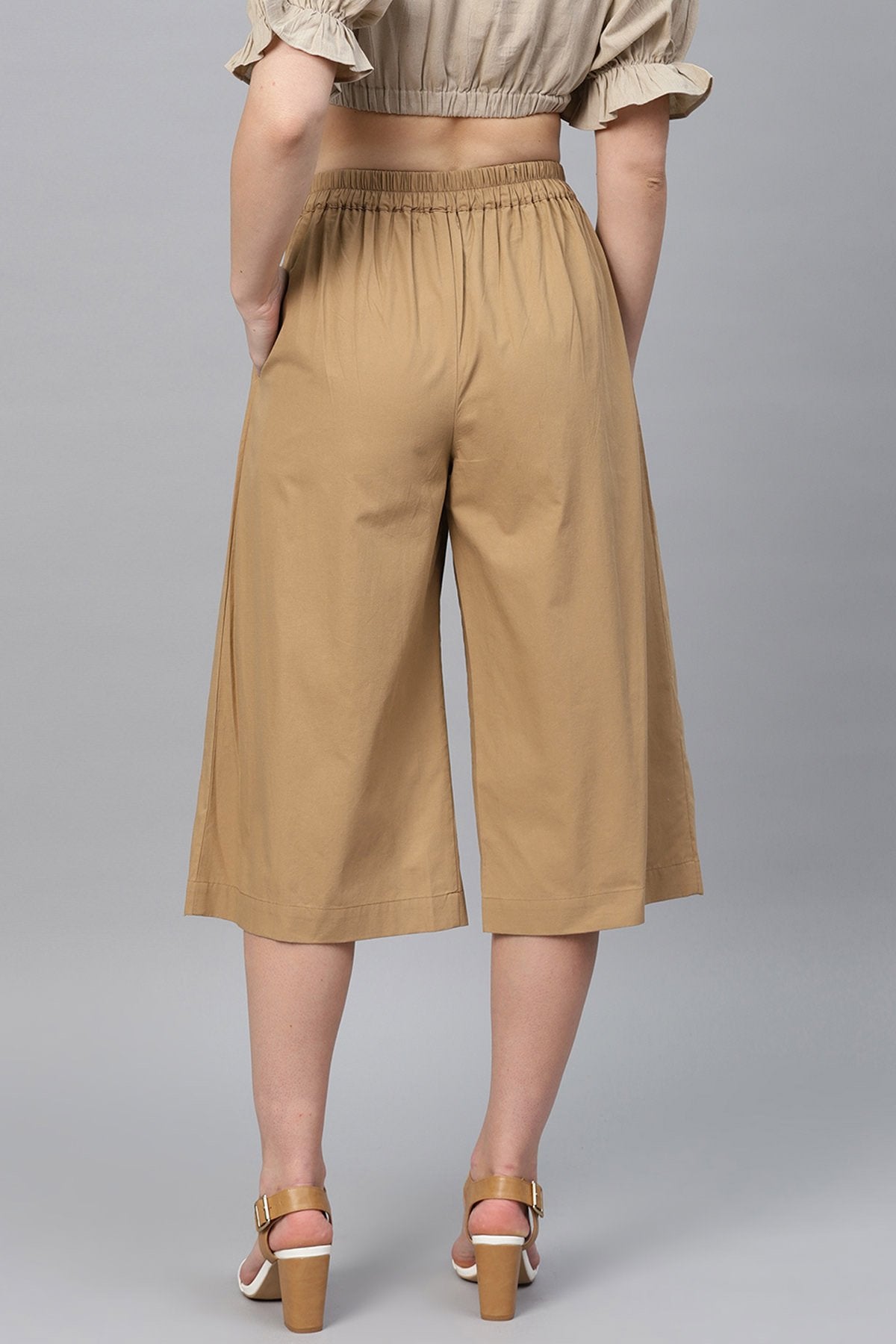 Women's Brown Side Pleated Palazzo Pants