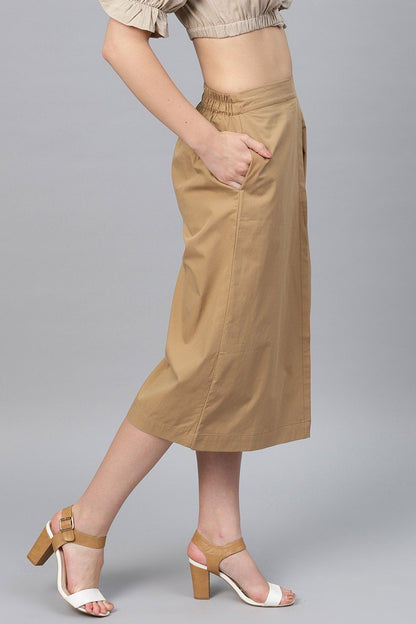 Women's Brown Side Pleated Palazzo Pants