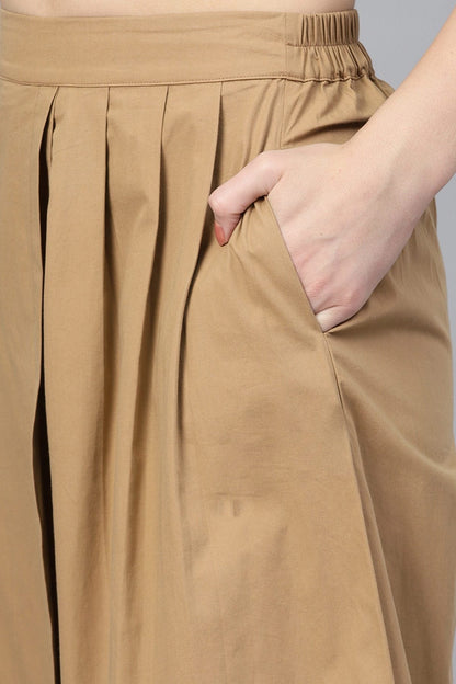 Women's Brown Side Pleated Palazzo Pants