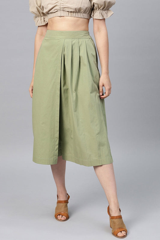 Women's Olive Side Pleated Palazzo Pants