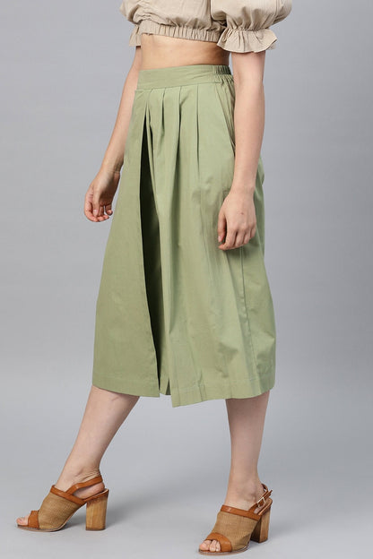 Women's Olive Side Pleated Palazzo Pants