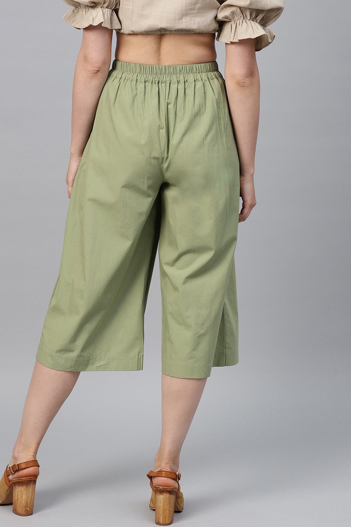 Women's Olive Side Pleated Palazzo Pants