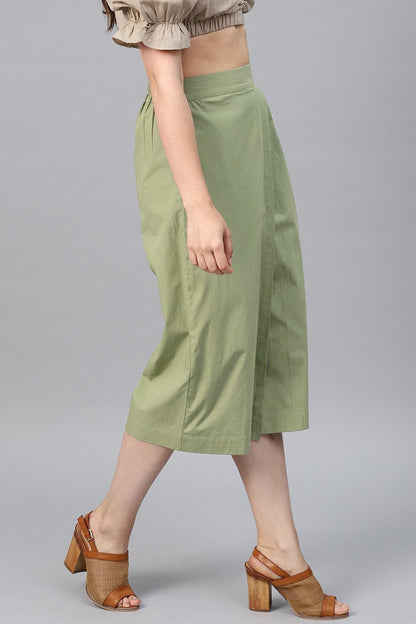 Women's Olive Side Pleated Palazzo Pants