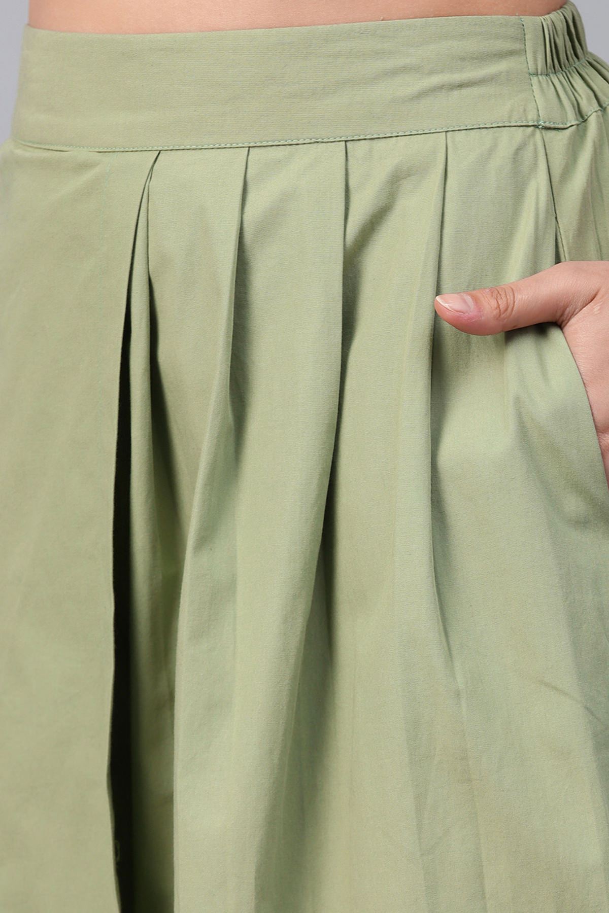 Women's Olive Side Pleated Palazzo Pants